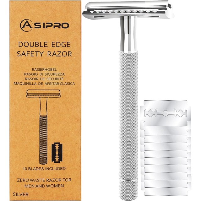 ASIPRO Safety Razor for Men & Women with 10 Double Edge Razor Blades Single Blade Razor Men Long Handle Double Edge Razor Rasoir de Sécurité avec 10 Lame Rasoir Reusable Razor Classic Shaving Razor