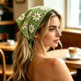 thumbnail image 2 of Crochet Daisy Triangle Headscarf for Women, Lightweight Breathable Knit Floral Bandana Tie Headband, Vintage Floral Triangle Turban for Spring Summer Autumn Daily Outfits, 2 of 4