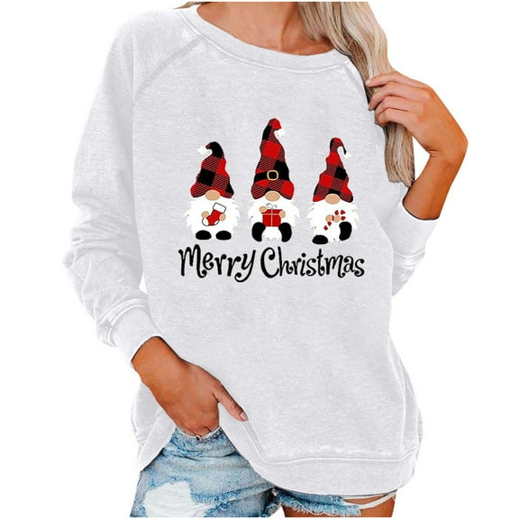 Fall Sweatshirt for Women Merry Christmas Sweatshirt Cute Gnome Print Sweatshirt Comfort Trendy Sweatshirt Pullover Women Sweaters Cheap