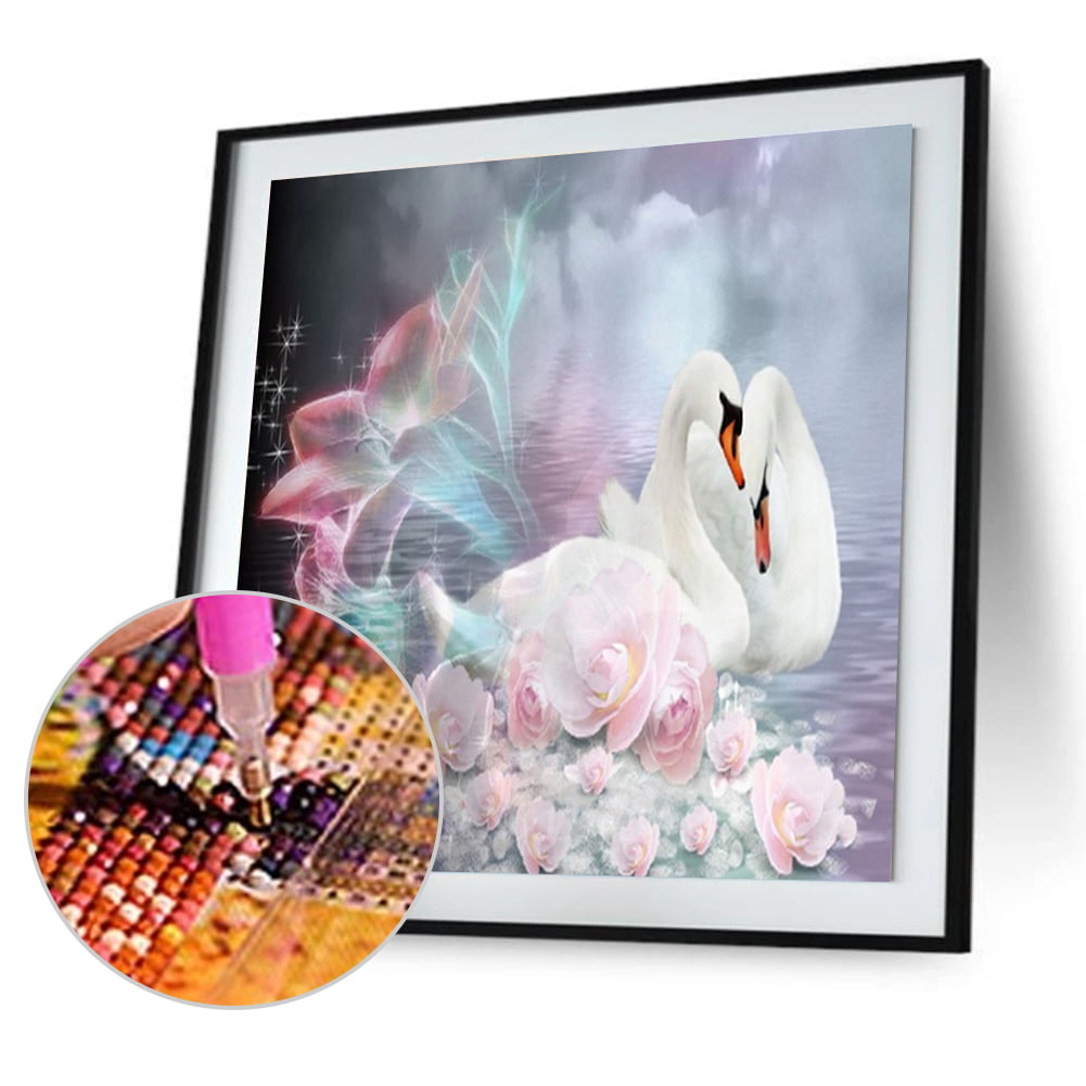 Full Drill 5D Diamond Painting Pink Swan Cross Stitch Kits Embroidery Decors 