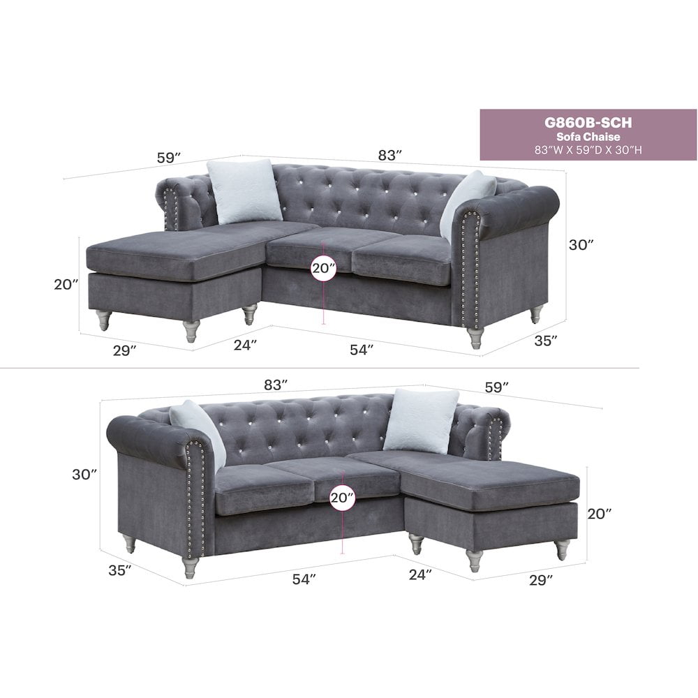 Glory Furniture Raisa Sofa Chaise in Color