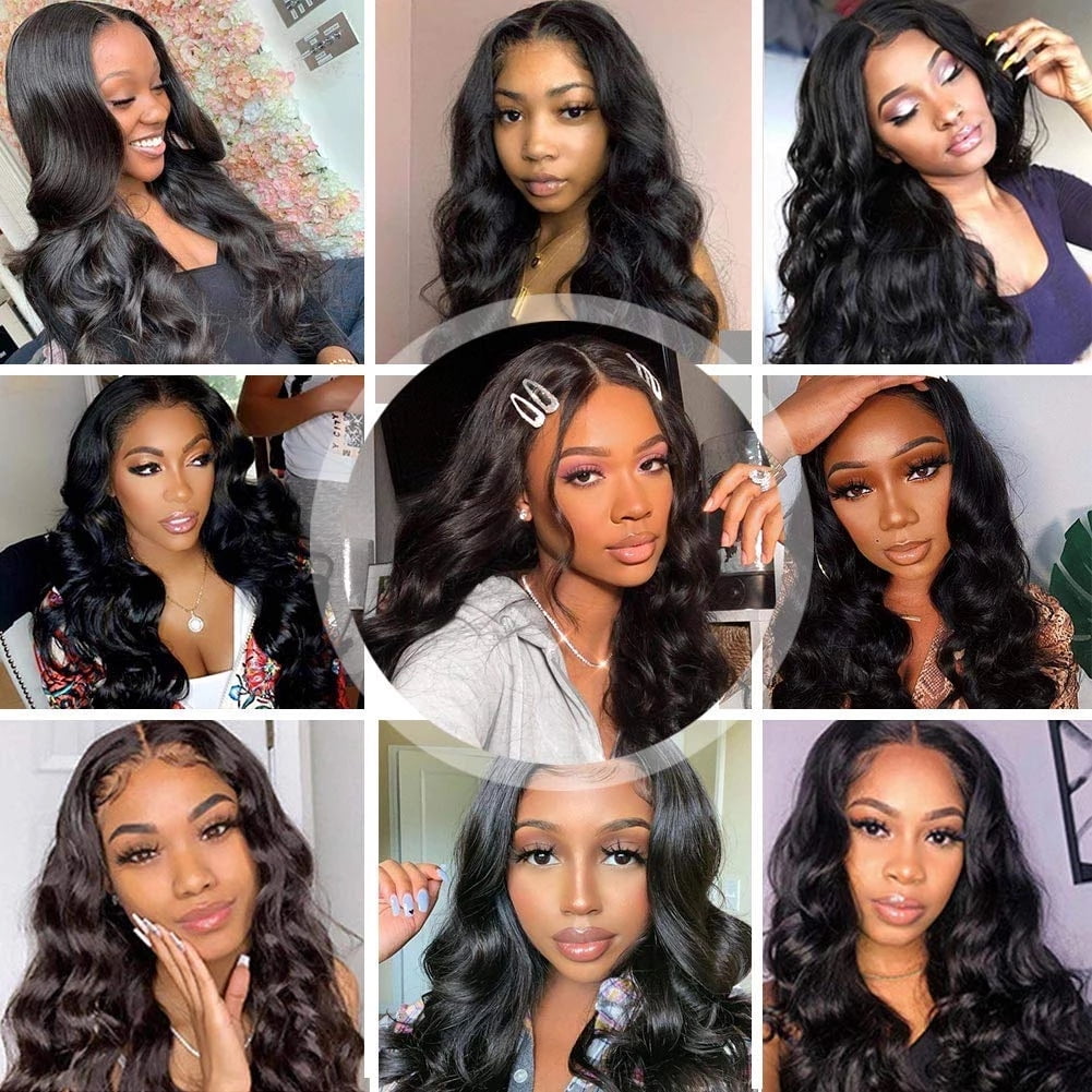MDL Body Wave 4x4 Lace Front Wig Human Hair for Women Brazilian Lace Closure Wigs 180% Density Natural Color 12 inch