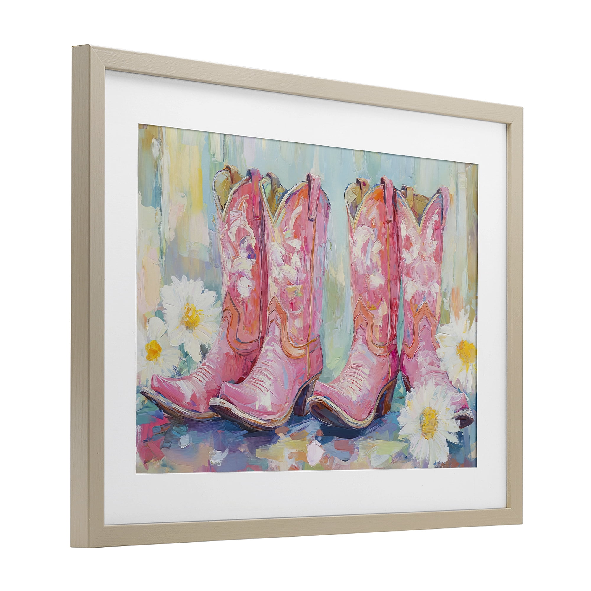Stupell Industries Pink Cowgirl Boots Pairs Birch Framed Print Under Glass, design by Tina LeCour