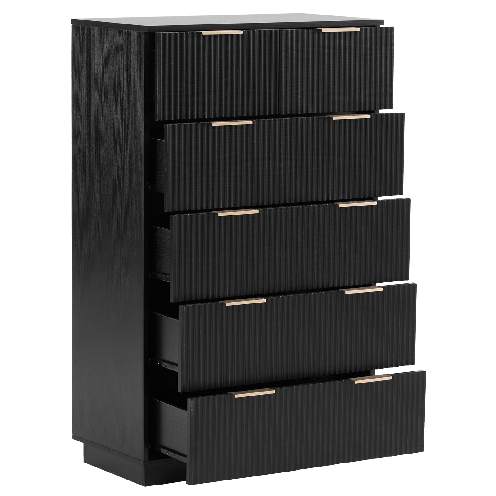 Five-Level Cabinet with Six Drawer, Black P2 Particle Board and Density Board Wavy Pattern Drawer