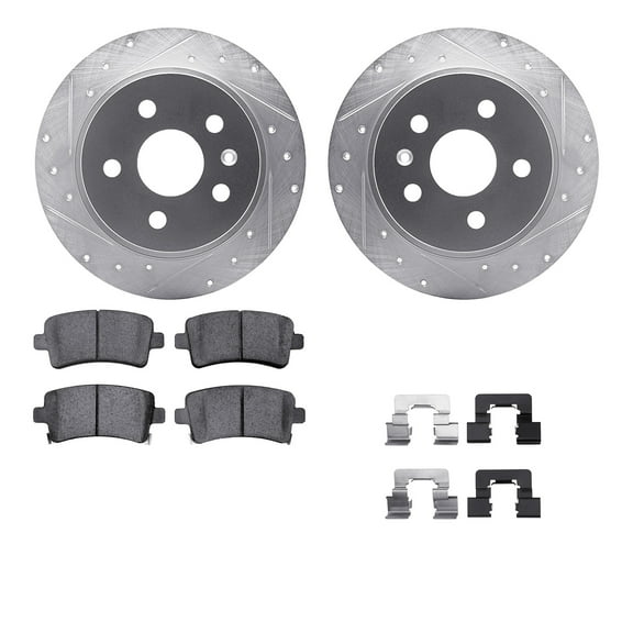 Dynamic Friction Company Rear Brake Rotors-Drilled and Slotted-Silver with 5000 Advanced Brake Pads includes Hardware 7512-45009