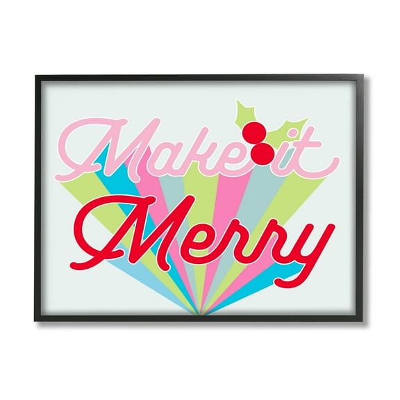 Make It Merry Bold Christmas Stripes Holiday Graphic Art Black Framed Art Print Wall Art