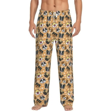 Daiia Cute Dogs Head Men's Sleep Pant with Pockets and Drawstring,Pajama Pants-Small