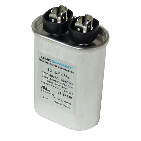 Linebacker Motor Run Oval Capacitor, 15 Mfd., 440 Volt, LCR15X440