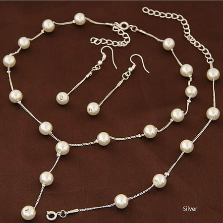Fancyleo Faux Pearl Necklace Earring Bracelet Jewelry Set Delicate Classy Costume Jewelry Favor Best