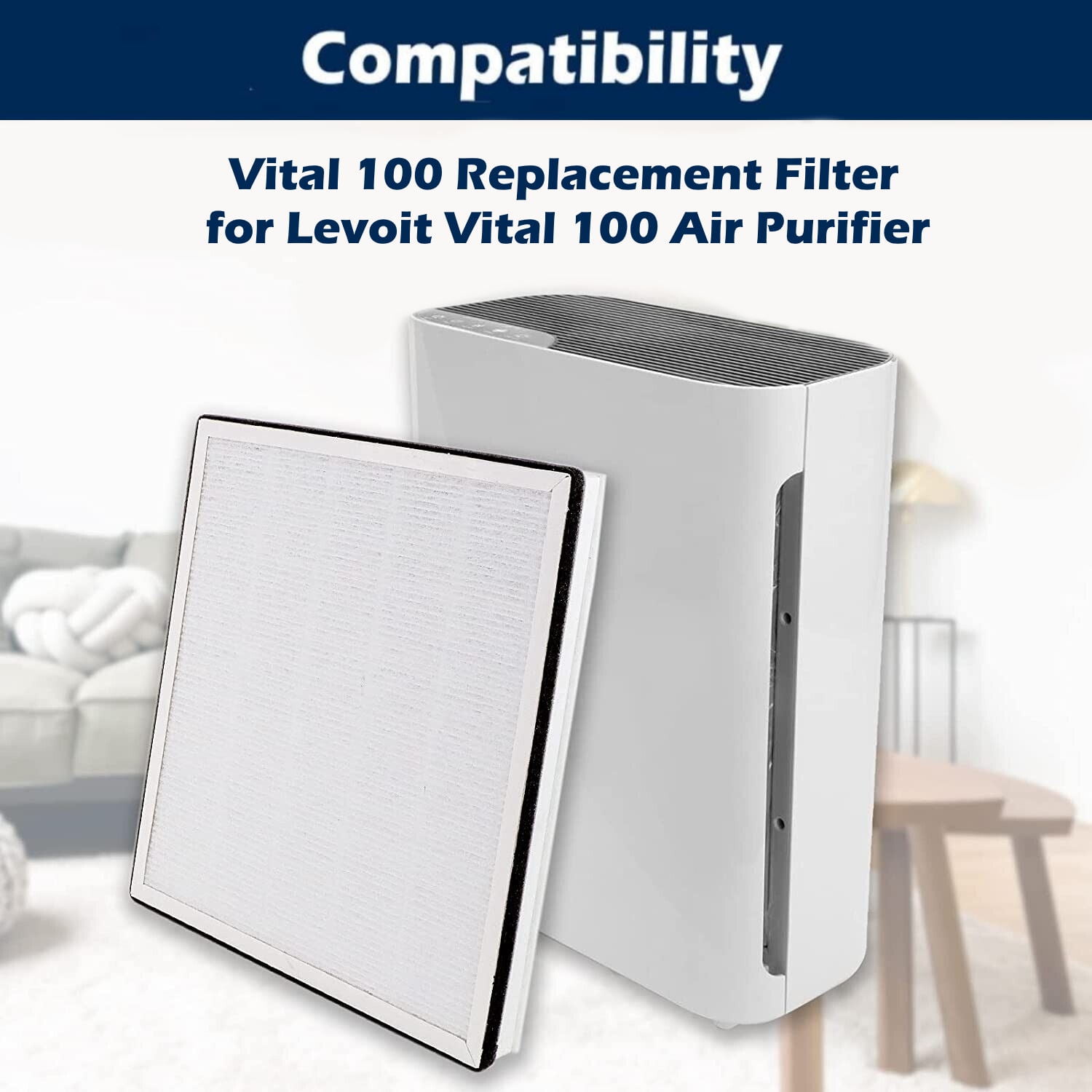 Goodsby Replacement 3-in-1 H13 True HEPA Filter Vital 100 for Levoit Vital 100 Air Purifier Replace Part # Vital 100-RF, Pack of 2