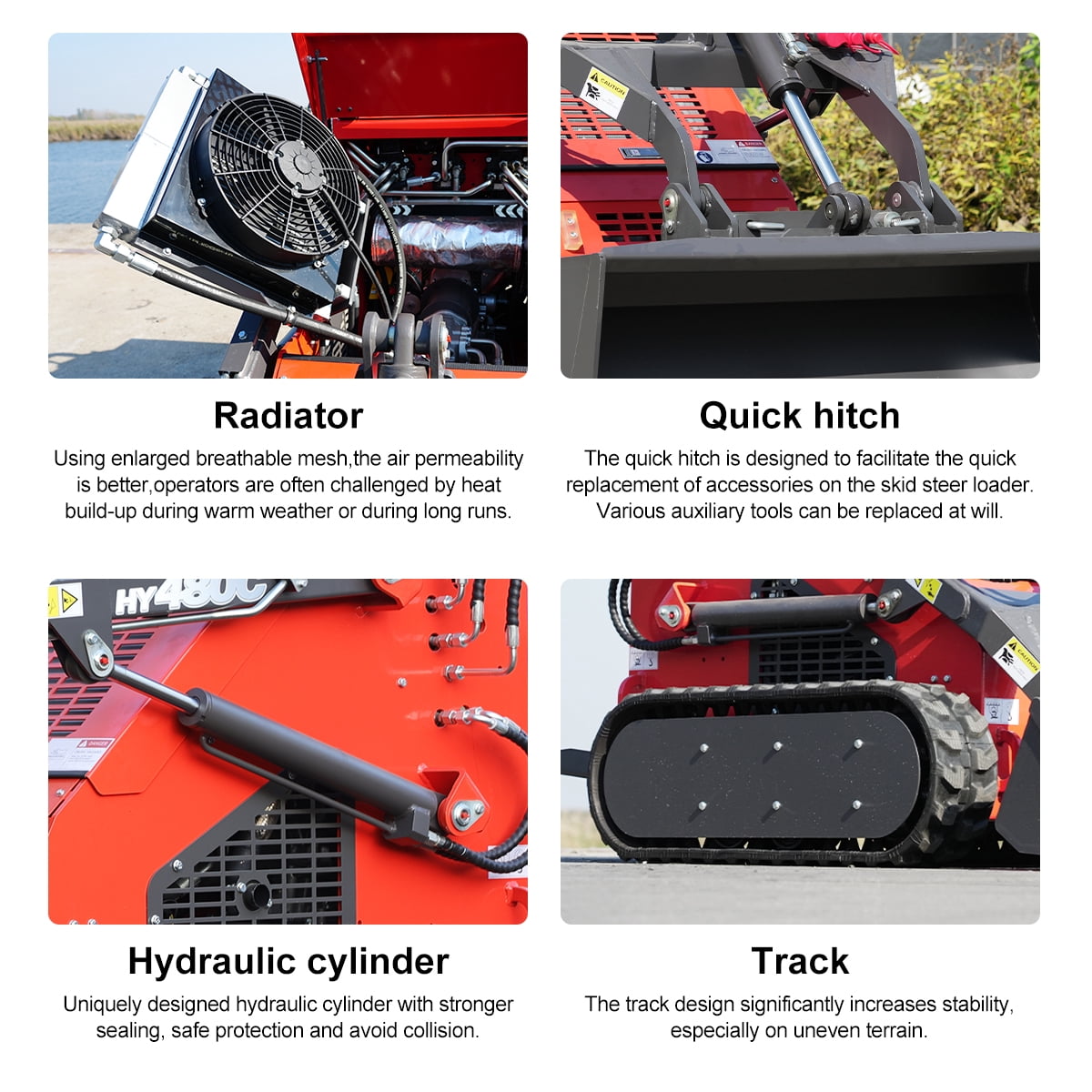 HUAYEE HY480C Mini Skid Steer Loader 23HP V-Twin Gas Engine - Tracked, Stand-On, Triple Pump Triple Valve - w/ Log Grapple & Delivery/Unloading Included