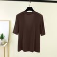 thumbnail image 6 of Htigea Women's Deep V Neck Short Sleeve Tops Solid Color Casual Loose Fit Summer T-Shirts Soft Comfortable Everyday Tees Coffee XXXXL, 6 of 6