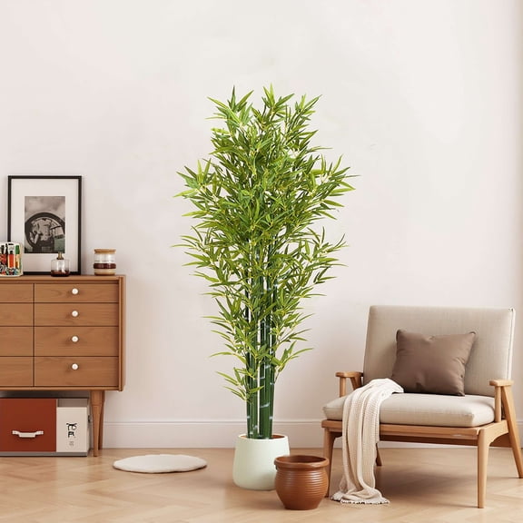 Christopher Knight Home 72" Artificial Bamboo in Black Plastic Pot, Pre-Potted Faux Greenery Tree for Home Decor (Set of 2)