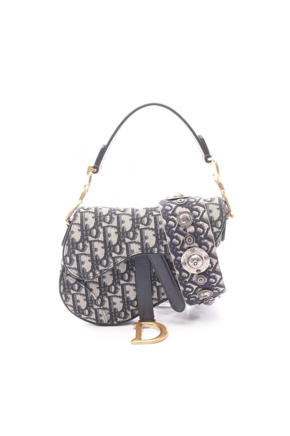 Pre-Owned Christian Dior Dior Saddle Bag Mini Oblique Jacquard 2-Way Handbag, Canvas Leather,...