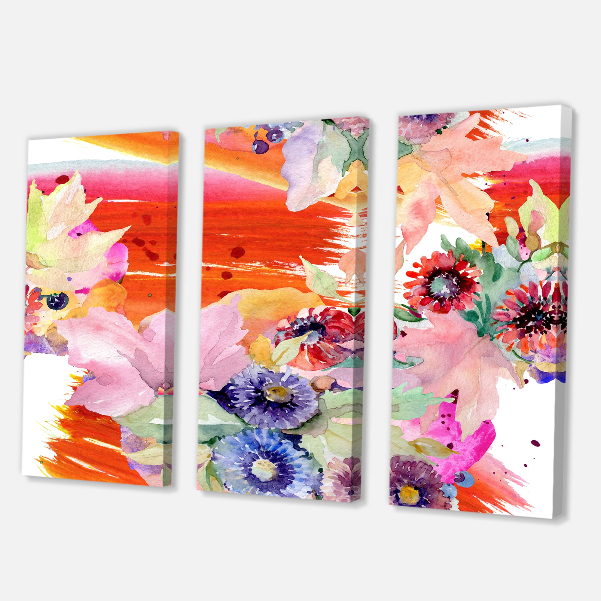 Designart ' Wildflowers and Vibrant Wild Spring Leaves VII ' Modern Canvas Wall Art Print
