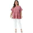 thumbnail image 3 of DARING DIVA Women's Plus Tops Crew Neck Ruffle Tiered Swiss Dots Blouses 4X Dark Pink, 3 of 6