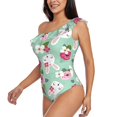 thumbnail image 3 of Yiaed Bunny And Rose Print Women One Piece Swimsuits Tummy Control One Shoulder Bathing Suits Pattern Ruffle Swimwear-X-Large, 3 of 8