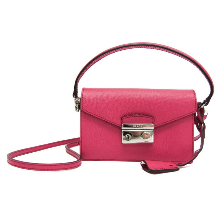 Pre-Owned Prada Saffiano Mini Women's Leather Shoulder Bag Pink (Good)