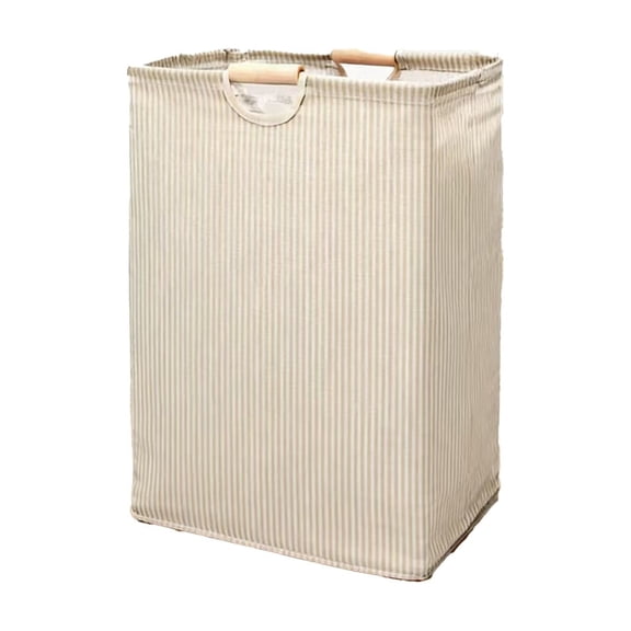 Stripe Laundry Basket, Collapsible Laundry Hamper with Handle, Large Laundry Basket Hamper for Clothes, Travel,Towels＆Toys in the Family and Dorm (Beige, 16''x12''x20'')
