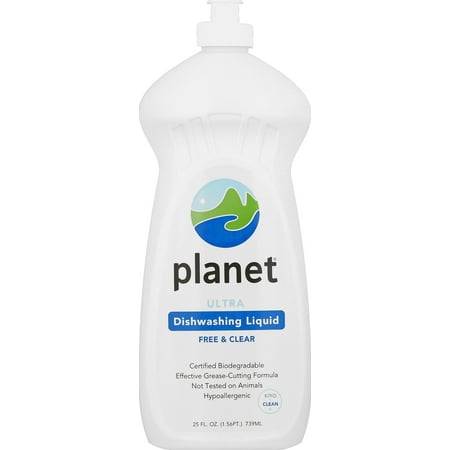 Planet Ultra Dishwashing Liquid, Free & Clear, Certified Biodegradable, 25 oz.