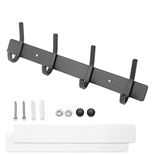 Ganchos pared, 4 soportes verticales metálicos para colgar abrigos, toallas, sombreros, chaquetas, mochilas y bolsas, negro