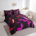 thumbnail image 2 of Gamer Bedding Twin Size 7-Piece Modern Neon Grid Comforter Set, Black Pink Red Bedding Comforter Sets Gaming Video Game Theme Bed in a Bag, Contemporary Glowing Square Bedding Accessories, 2 of 5