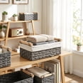 thumbnail image 4 of LEHOZIHEQ Wicker Storage Basket, Woven Paper Rope Wicker Baskets with Handles, Large Wicker Basket Cube Storage Bins with Liners, Storage Baskets for Organizing Shelves & Decor, 4 of 7