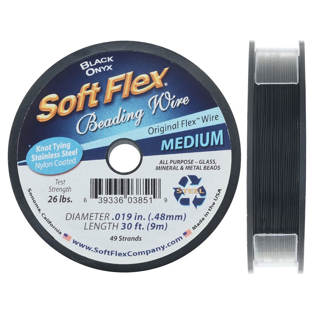 Soft Flex, 49 Strand Medium Beading Wire .019 Inch Thick, 30 Feet, Black