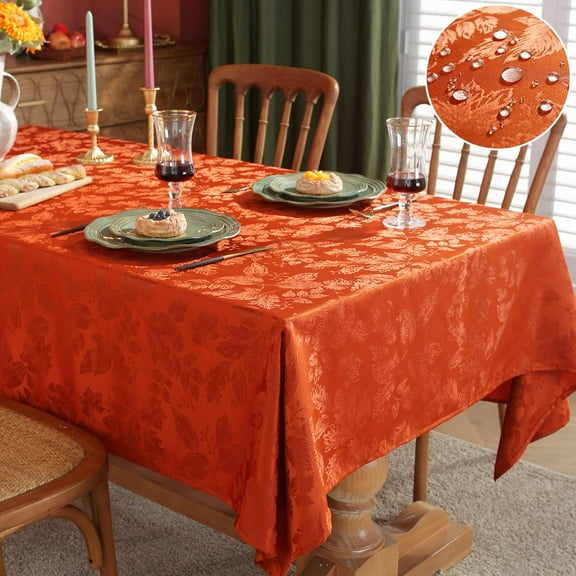 Maple Leaves Jacquard Tablecloth Rectangle Spill Proof Wrinkle Resistant Table Cloth for Fall Thanksgiving Autumn Harvest Table Cover 60 x 84 Inch Rusty