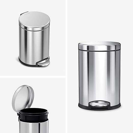 simplehuman Bathroom Trash Can, 1.2 Gallon Step Garbage Bin with Soft Close Lid, Polished Stainless Steel