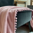 thumbnail image 4 of Manta de franela con flecos de pompón, manta de cama ligera y acogedora, manta suave para sofá, adecuada para todas las estaciones (rosa, 51' x 59'), 4 of 5