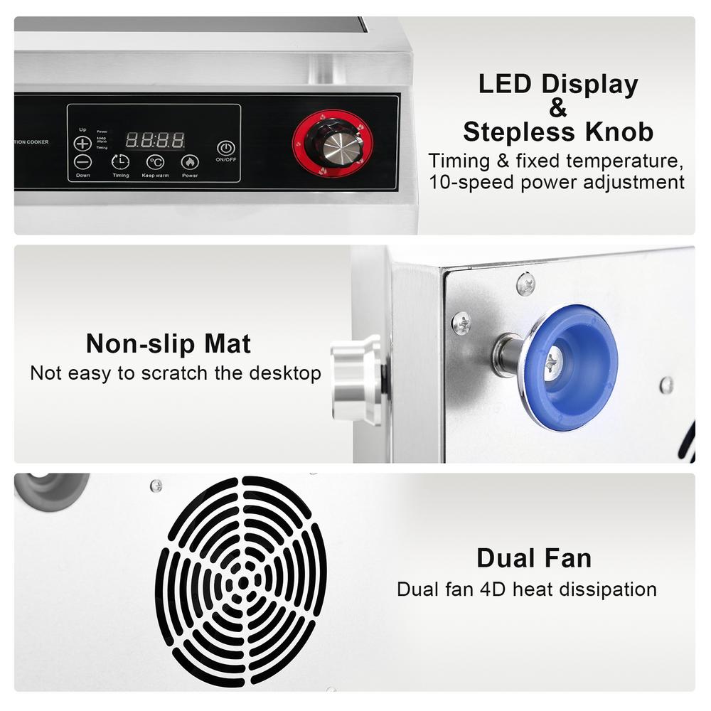 Mulaxen Commercial Induction Cookers, 5000W Induction Burner with 10 Power levels,Portable Ceramic Infrared Hot Plate, Countertop Burner with Warm Function, Black, 110V