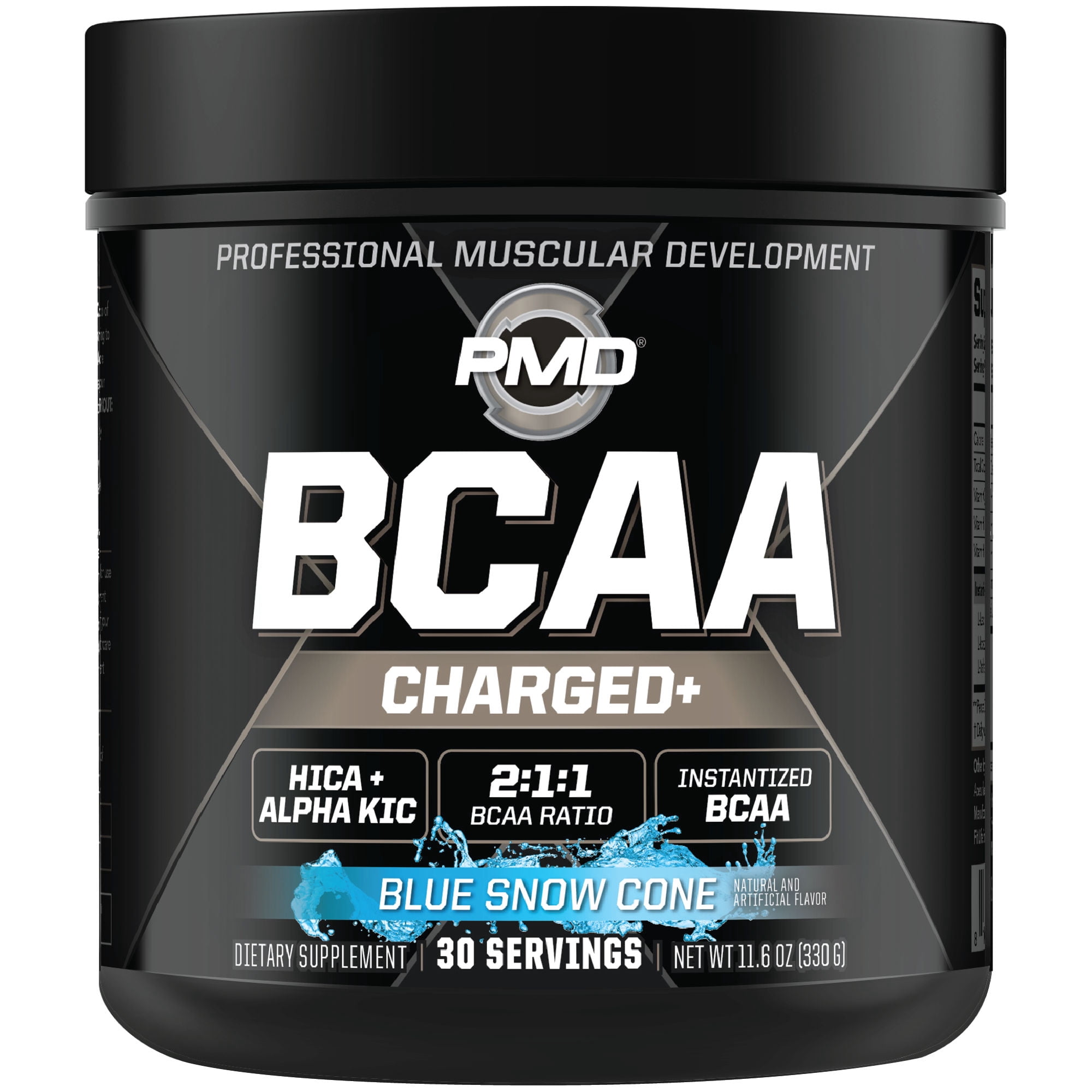 PMD Sports BCAA Charged Delicious Amino Acid Drink Mix for Performance and Recovery - Increase Muscle Function for Workout and Daily Energy - Blue Snow Cone (30 Servings)