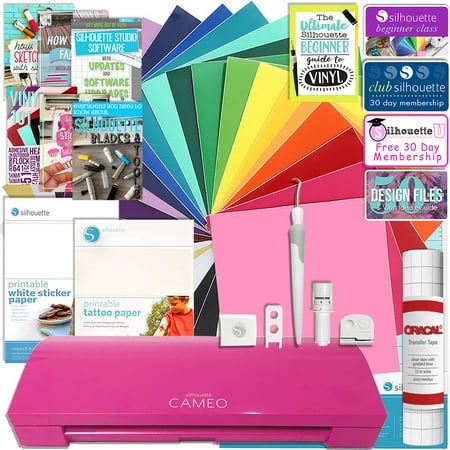 Silhouette Pink Cameo 3 Bluetooth Touch Screen Bundle 24 Oracal 651 Sheets, Tattoo & Sticker Paper &