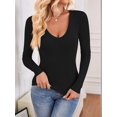 thumbnail image 5 of Long Sleeve Shirts for Women Fall Fashion V Neck Basics Crop Tops Slim Fitted Y2K Tops Outfits Clothes Black S, 5 of 9