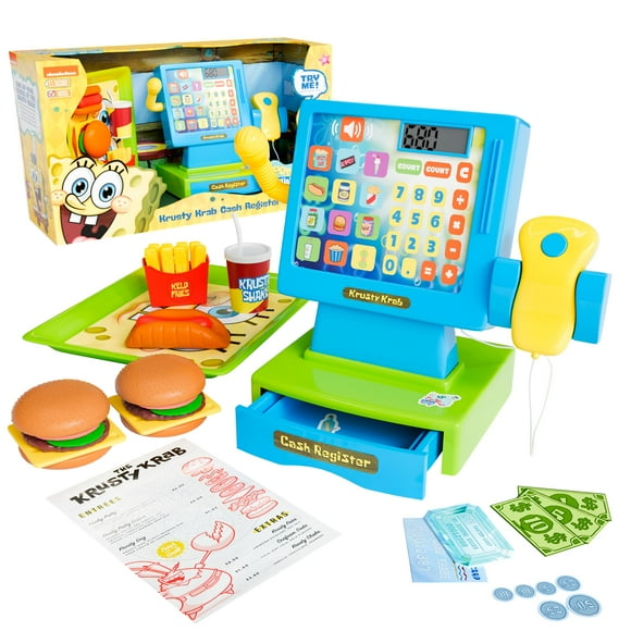 Lollipop Spongebob Cash Register Play Set - Krusty Krab Cash Register - Includes Toy Cash Register and Realistic Play Food Items with Pretend Food and Play Money