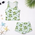 thumbnail image 5 of COEQINE Tankini for Girls 2 Piece Swimsuit Ages 14-15 Years with Removable Pads Printed Modest Bathing Suits Crewneck Tank Top and Swim Shorts Polyester Spandex, Green Frog Heart, 5 of 8