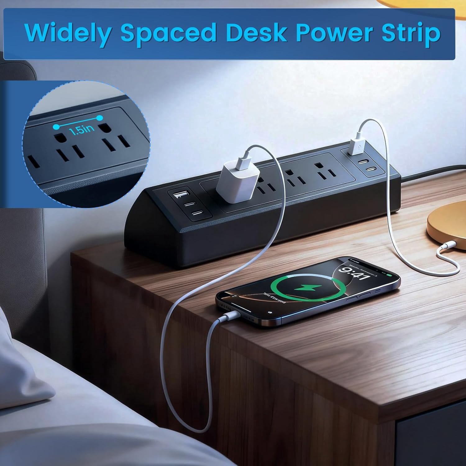 ZHANGONG Desk Clamp Power Strip with 4 AC Outlets & 6 USB Ports (4 USB-C), 2000J Surge Protector, 1875W, 6.5FT Flat Plug for Home Office Desk