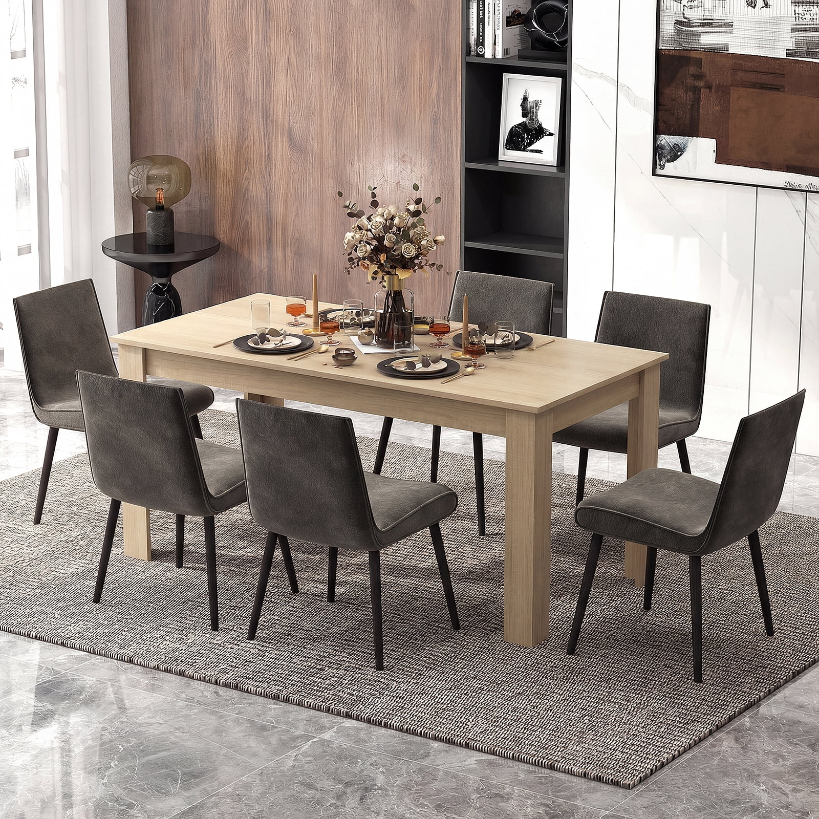 Costway 63" Dining Table Rectangular Modern Kitchen Table For 6 People Home Furniture Oak