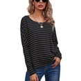 thumbnail image 4 of Top De Manga Larga, Agradable A La Piel, Casual, A Rayas, Elegante, Cuello Redondo, Blusas Ajustadas, Ajuste Holgado Para Mujeres Para Exteriores ANGGREK Otros, 4 of 6