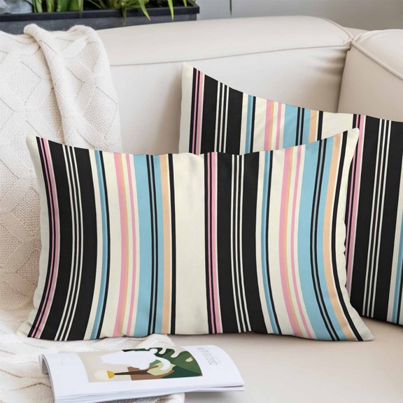 Black Pink Blue Striped Pillow Covers 20x36 Inch King Size, Modern Stripes Art Farmhouse Decorative Pillowcase with Zipper, Microfiber Pillow Protector, Breathable Pillowcases for Couch Sofa Bed