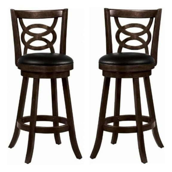 Home Square 29" Upholstered Bar Stool in Espresso and Black - Set of 2