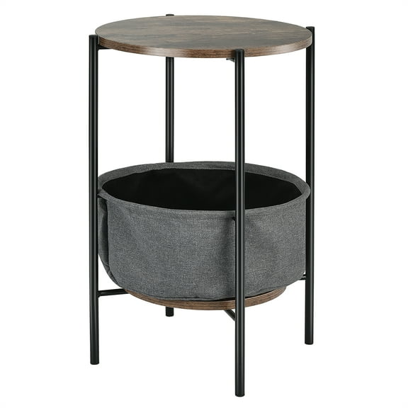 Costway Industrial Round End Side Table Sofa Coffee Table w/ Storage Basket&Metal Frame