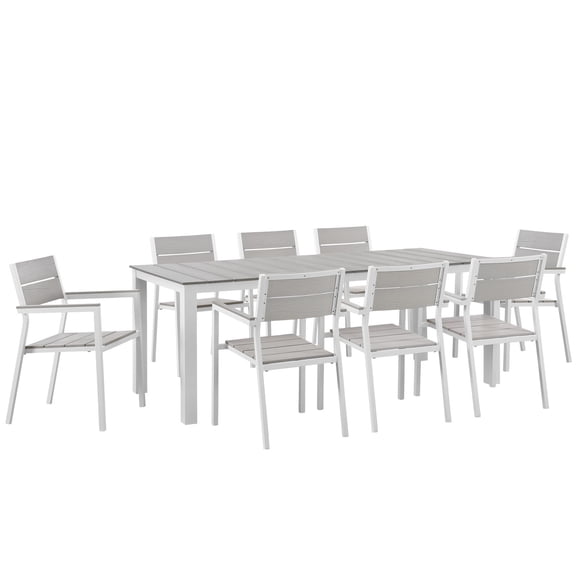 Side Dining Chair and Table Set, White Light Gray, Metal, Outdoor Patio Balcony Cafe Bistro Garden Hospitality Restaurant, Modern Contemporary HB32691