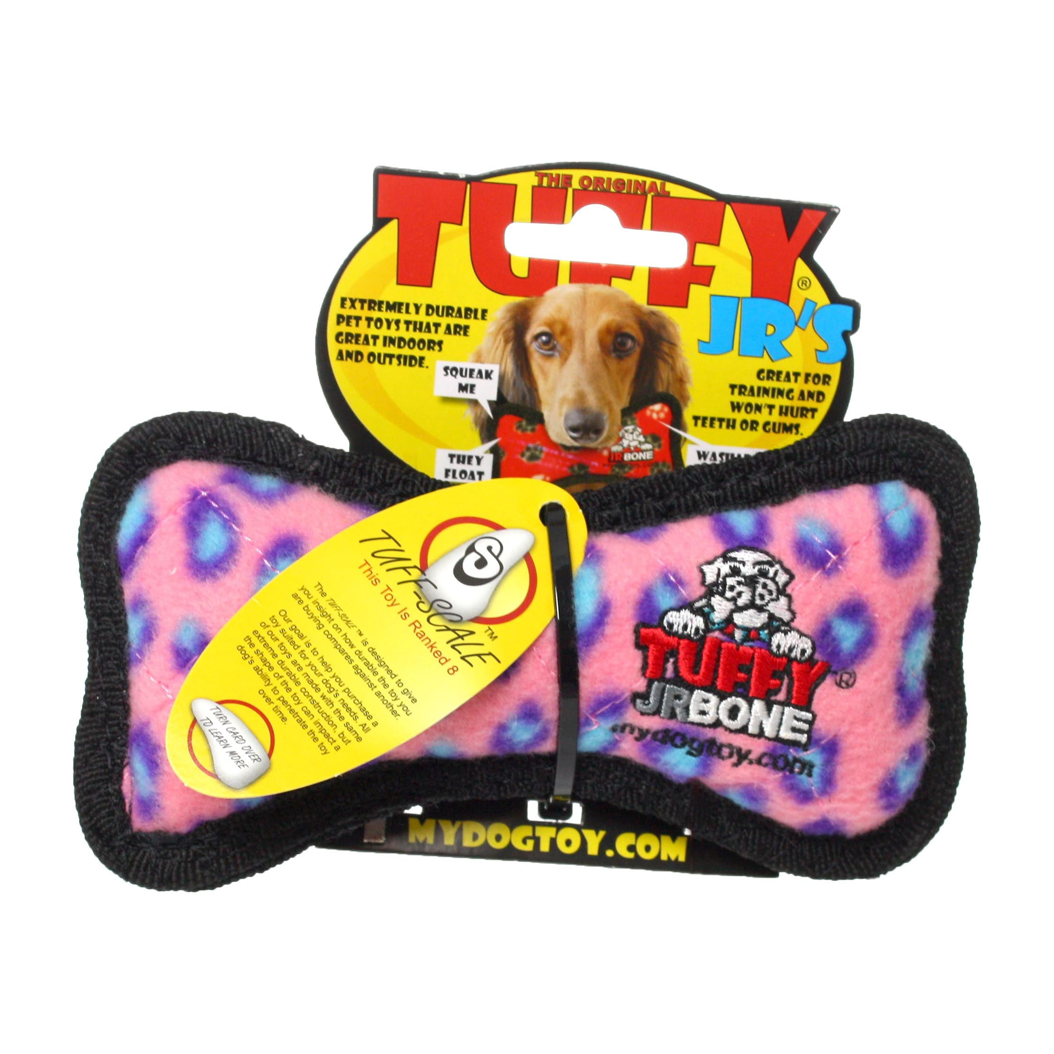 TUFFY® Jr Bone Pink Leopard, 2-Pack, Durable Plush Squeaky Dog Toys