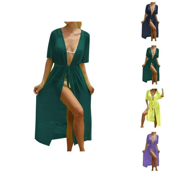 Swim Suit Cover Up Beach Coverups for Women 2025 Women's Lightweight Beach Cover Up with Split Design and Tie Waist for Stylish Swimwear