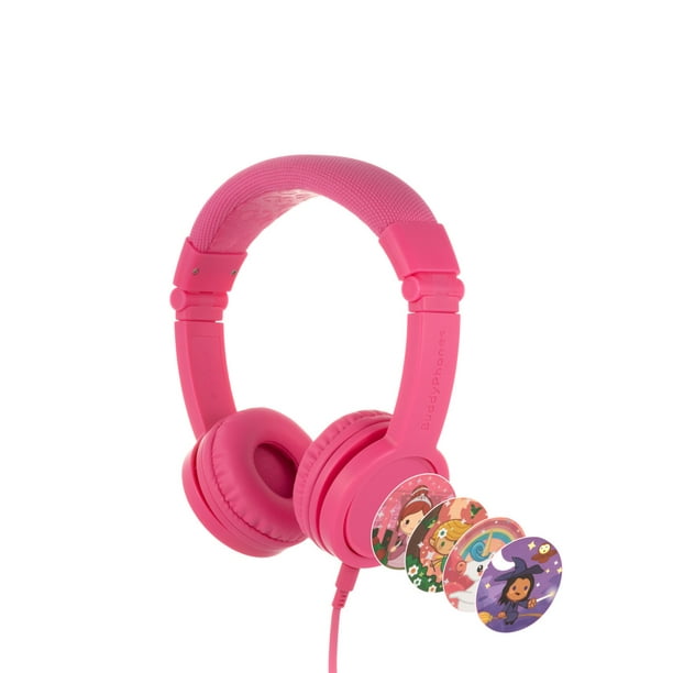 Audífonos Buddyphones Alámbricos Explore+ para niños con control de audio seguro color Rosa