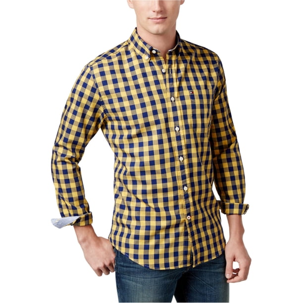 Tommy Hilfiger Archer - Camisa con botones para hombre, color amarillo, mediano