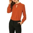 thumbnail image 6 of INSPIRE CHIC Women's Stand Collar Pleated Button Keyhole Button Blouse XL Brown Red, 6 of 8
