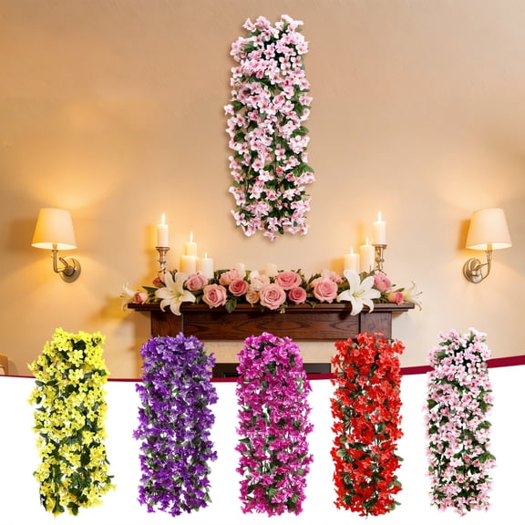 Fwttom Artificial Flowers, Fresh Color Soft Petals Hanging Fabric Violet Silk Fake Flowers without Wilting for Outdoors, Wall Decor with Green Foliage for Porch Garden Wedding